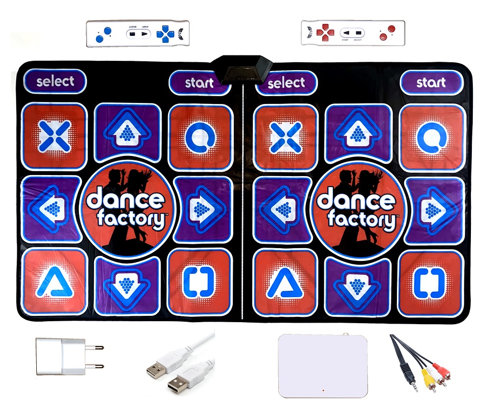 Танцевально-игровой коврик для двоих, беспроводной, 32бит, 187треков, 28игр, аэробика, русское меню,/ТV, PC/Dance Factory Double