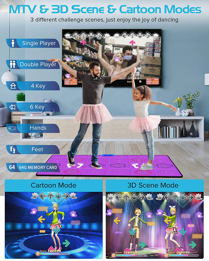 Танцевальный коврик VELVET, для двоих, с HDMI,беспроводной,64 Бит, 180 треков,148 игр, аэробика, русское меню, /ТV, PC/